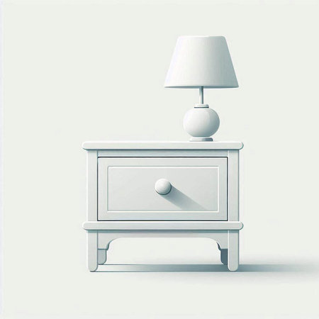 Illustration of a white chest of drawers with a lamp on itのイラスト素材