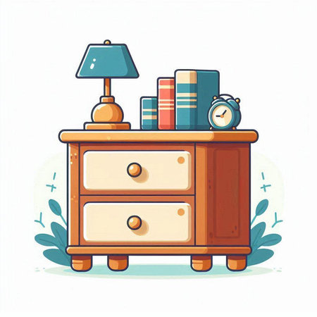 Cabinet with books and lamp. Vector illustration in cartoon styleのイラスト素材