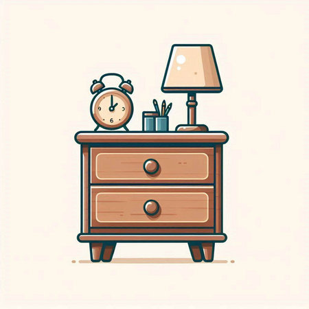 Vector illustration of a nightstand with an alarm clock and a lampのイラスト素材