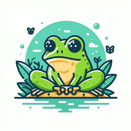 Cute frog sitting on the rock. Vector illustration of a cartoon frog.のイラスト素材