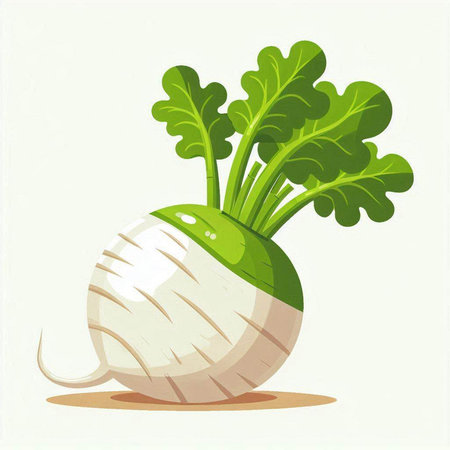 Illustration of a fresh turnip with green leaves on a white backgroundのイラスト素材