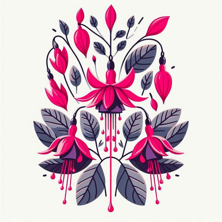 Fuchsia flowers. Hand drawn vector illustration in retro style.のイラスト素材