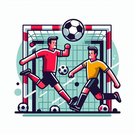 Soccer players kicking the ball in the goal. Vector illustration.のイラスト素材