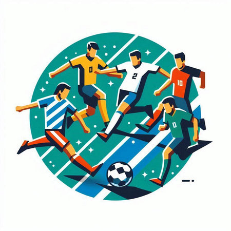 Soccer players in action on the field. Flat style vector illustration.のイラスト素材