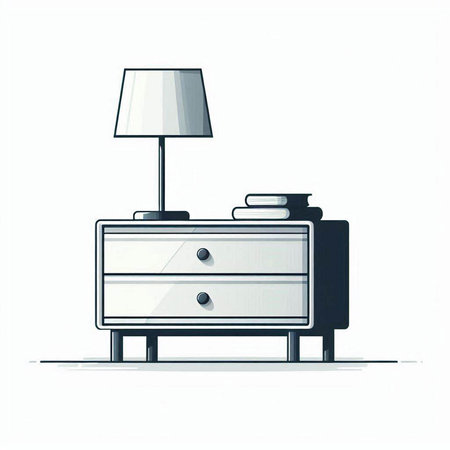 Illustration of a nightstand with a lamp on a white backgroundのイラスト素材