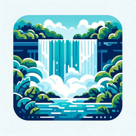 Waterfall in the forest. Vector illustration in a flat style.のイラスト素材