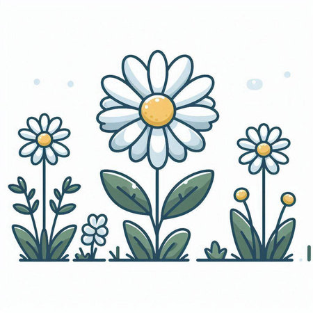 Cartoon daisy flowers on a white background. Vector illustration.のイラスト素材
