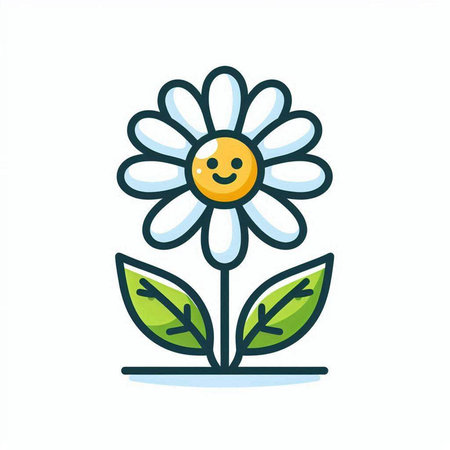 Cute flower with leaves. Vector illustration in doodle style.のイラスト素材