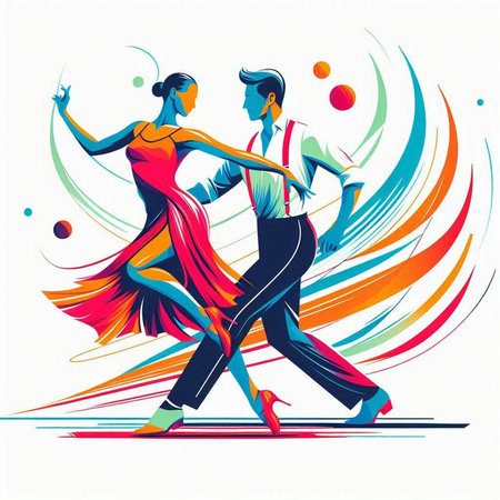 Dancing couple, man and woman. Colorful vector illustration.のイラスト素材