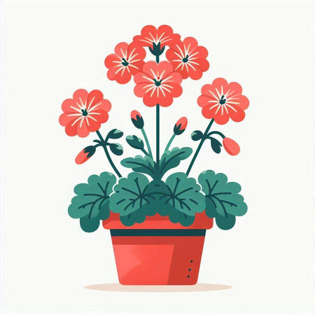 Flowerpot with geraniums isolated on white background. Vector illustration.のイラスト素材