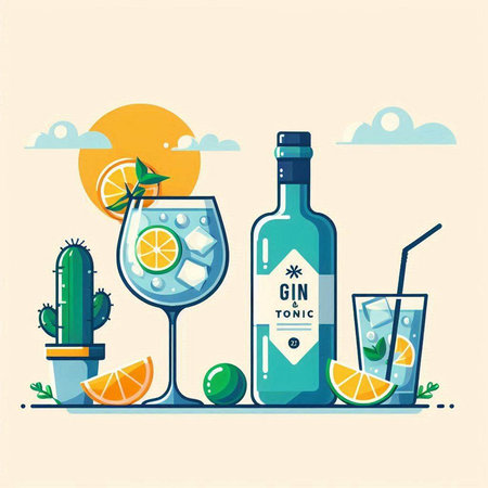 Cocktail with lime and ice. Vector illustration in flat styleのイラスト素材