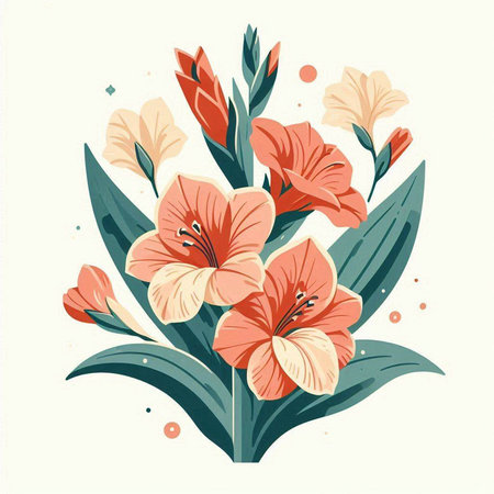 Beautiful bouquet of flowers. Vector illustration in retro style.のイラスト素材