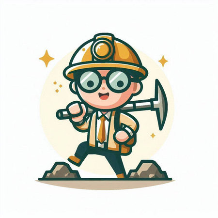Cartoon miner with a pickaxe and helmet. Vector illustration.のイラスト素材