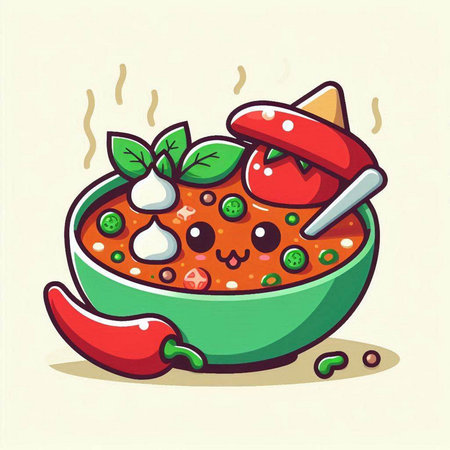 Cartoon illustration of a bowl of spicy chili sauce. Vector illustration.のイラスト素材