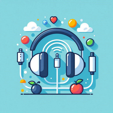 Music concept with headphones. Vector illustration in flat design style. EPS 10のイラスト素材