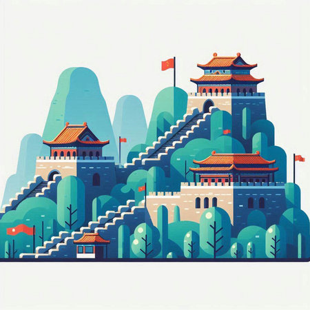 Vector illustration of the Great Wall of China in a flat style.のイラスト素材