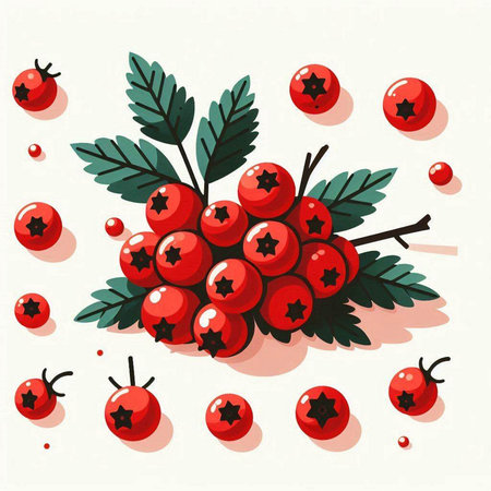 Christmas and New Year greeting card with rowan berries. Vector illustration.のイラスト素材