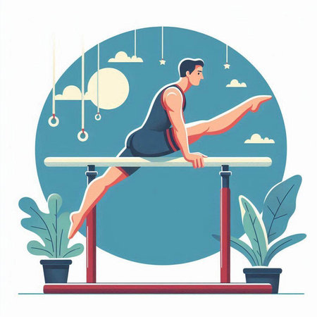 Vector illustration of a man doing gymnastics on a horizontal bar.のイラスト素材