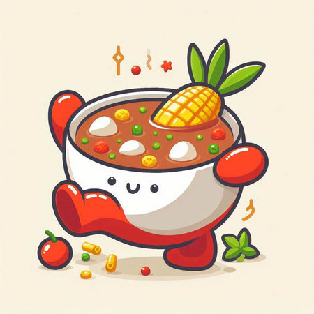Cute Cartoon Illustration of Chinese Cuisine Food - Soup with Vegetables and Cornのイラスト素材