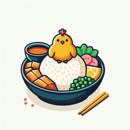 chicken with rice and soy sauce, japanese food vector illustrationのイラスト素材