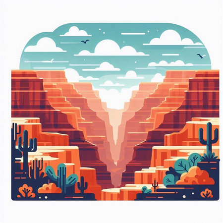 Landscape with mountains and cactuses. Flat vector illustration.のイラスト素材