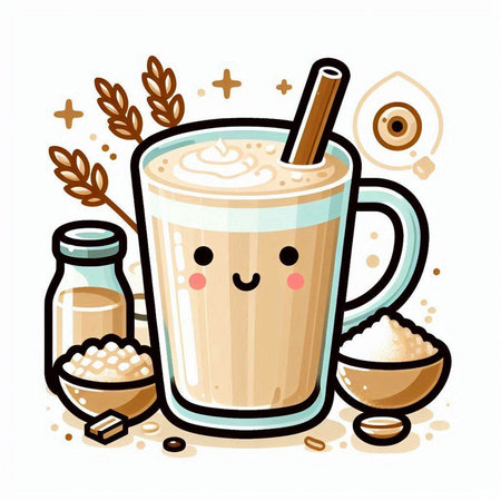 Coffee latte with milk and cinnamon in glass. Vector illustration.のイラスト素材