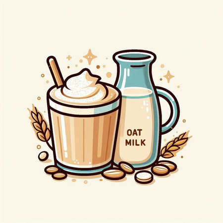 Coffee and milk. Hand drawn vector illustration in cartoon style.のイラスト素材
