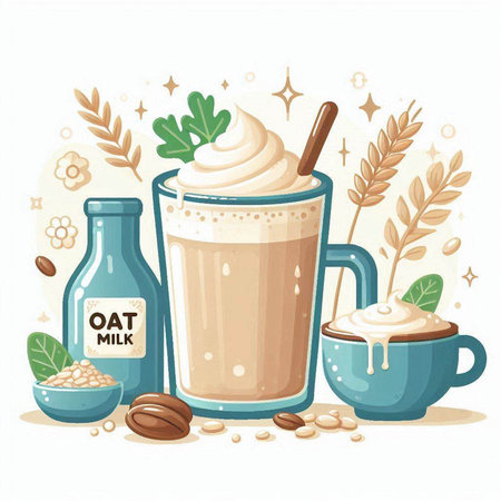 Illustration of coffee latte with milk and beans. Vector illustrationのイラスト素材