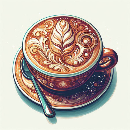 Cup of cappuccino with latte art. Vector illustrationのイラスト素材