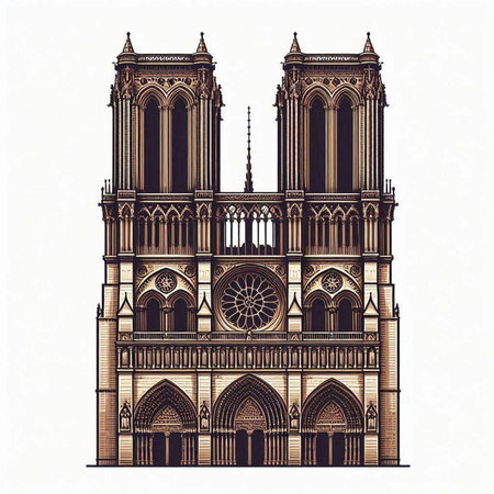 Notre Dame Cathedral in Paris, France. Detailed vector illustration.のイラスト素材