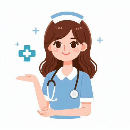 Nurse with a stethoscope on her shoulder. Vector illustration.のイラスト素材