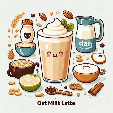 Coffee menu design with cute cartoon characters. Vector illustration.のイラスト素材