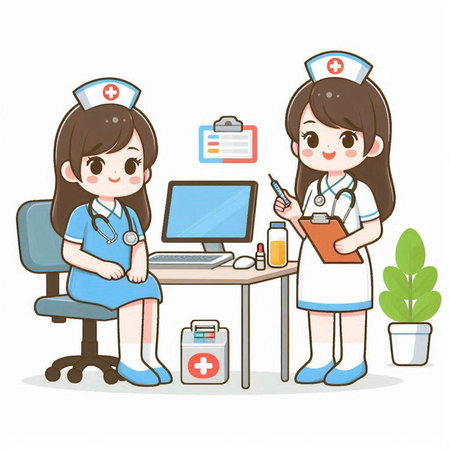 Nurse and doctor in the office. Vector illustration of a cartoon character.のイラスト素材