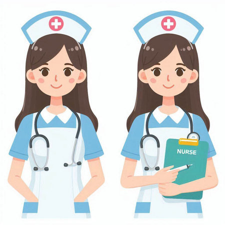 Nurse and doctor with a clipboard. Vector illustration of a female nurse.のイラスト素材