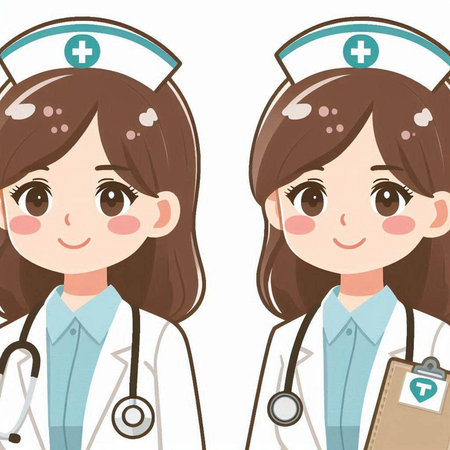 Nurse and doctor with stethoscope. Cartoon vector illustration.のイラスト素材
