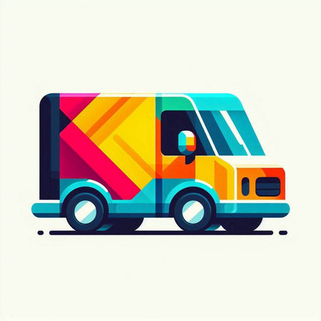 Colorful delivery van, vector illustration in flat cartoon style on white background.のイラスト素材