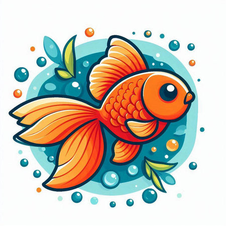 Vector illustration of a goldfish on a white background. Cartoon style.のイラスト素材