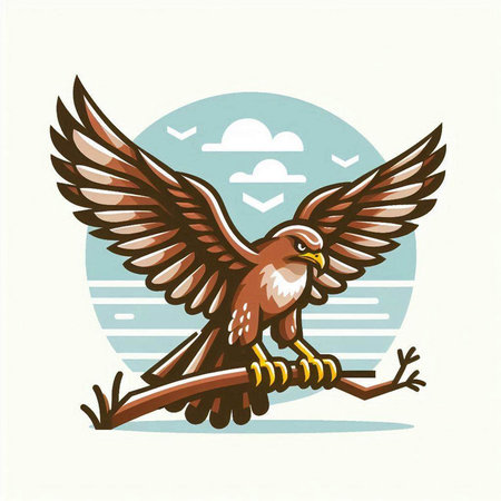 Eagle with wings in the sky. Vector illustration of a bird.のイラスト素材