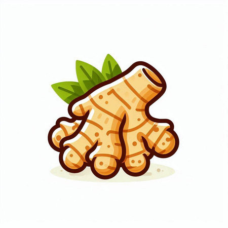 Ginger root with leaves isolated on white background. Vector illustration.のイラスト素材