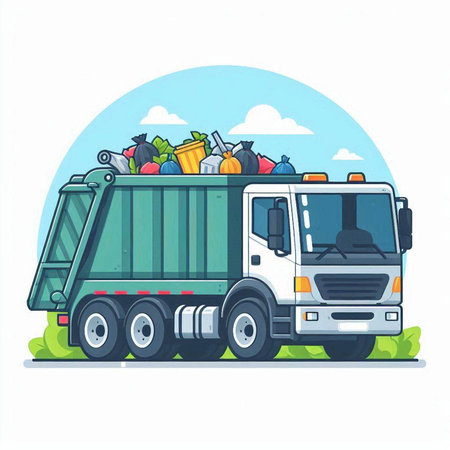 Garbage truck vector illustration. Garbage truck. Garbage transportation.のイラスト素材