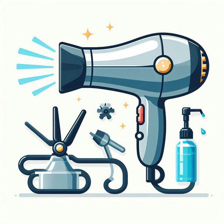 Hair dryer and hairdresser tools. Vector illustrationのイラスト素材