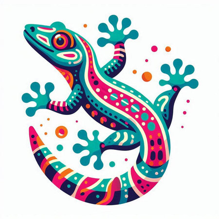 Lizard with colorful ornament on a white background. Vector illustration.のイラスト素材