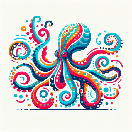 Colorful octopus vector illustration on white background. Hand drawn style.のイラスト素材
