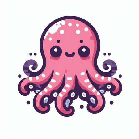 Cute cartoon octopus isolated on white background. Vector illustration.のイラスト素材