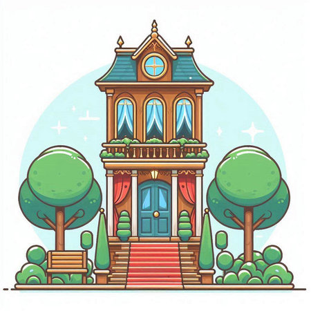 Beautiful old house in the park. Vector illustration in flat styleのイラスト素材