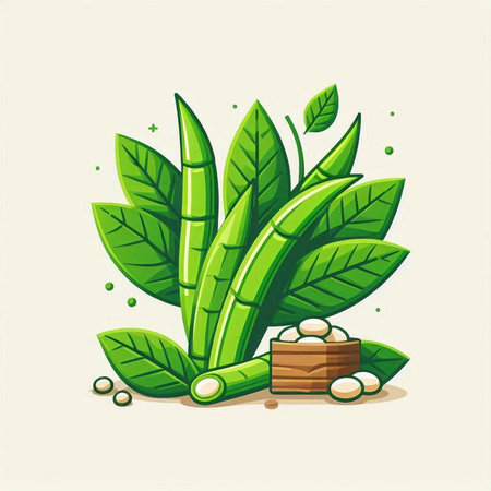 Soybean, soybeans, green leaves. Vector illustration.のイラスト素材