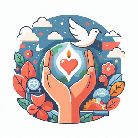 Flat design vector illustration concept for World Peace Day with hand and doveのイラスト素材