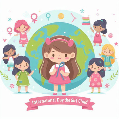 International Day of Older Persons. Vector illustration of a cute cartoon girl with her friends.のイラスト素材