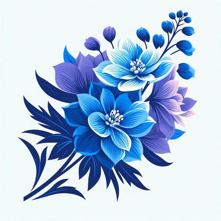 Blue floral bouquet on a white background. Vector illustration for your design.のイラスト素材