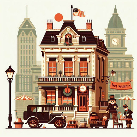 London old town street. Vector illustration in retro style for your designのイラスト素材